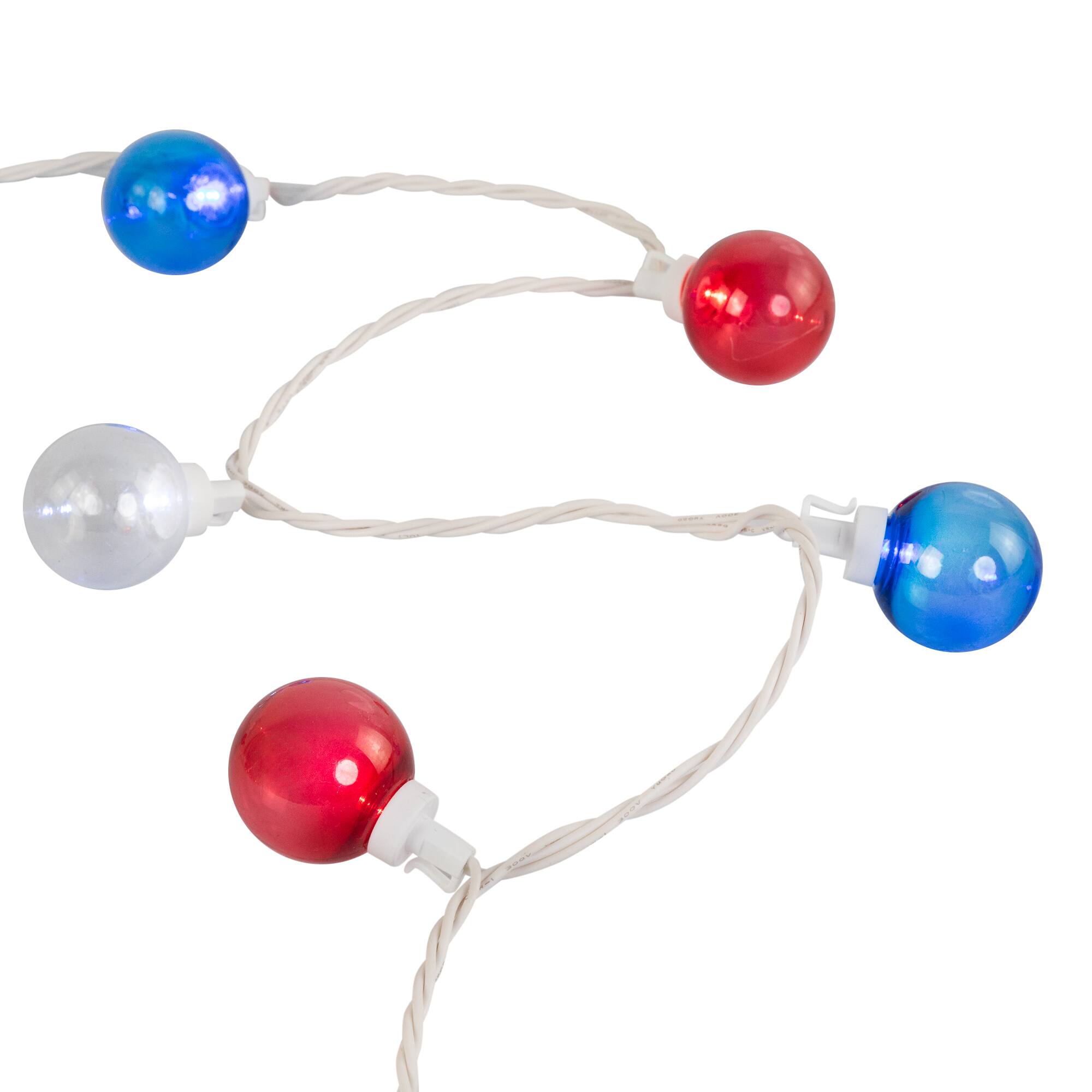 Patriotic LED G40 Christmas Lights - Red White and Blue - 11' White Wire - 25ct